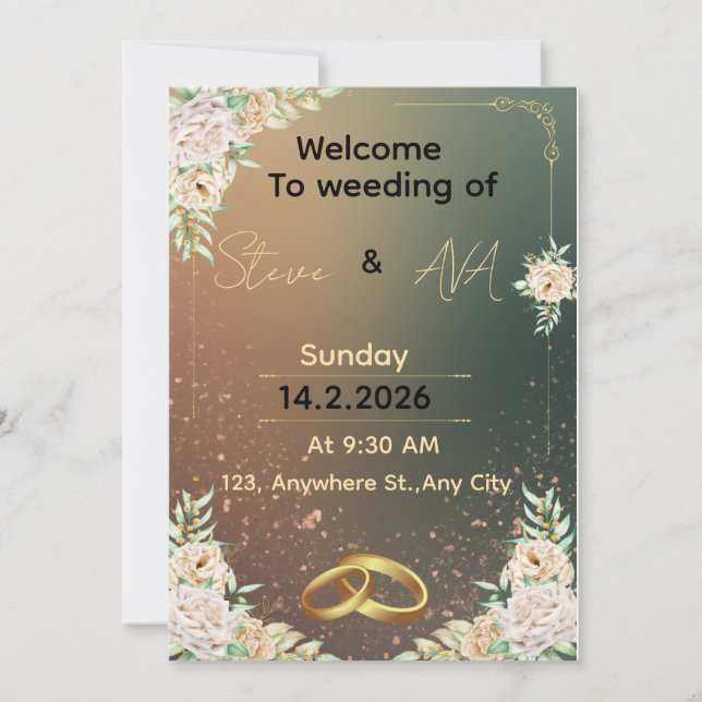 Invitación de Boda Floral Elegante Minimalista & R (Anverso)