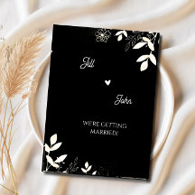 Invitación de Boda Floral Elegante Negro y Crema