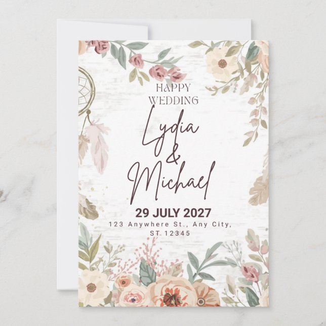 Invitación de Boda Floral Elegante | Nosotros Boho (Anverso)