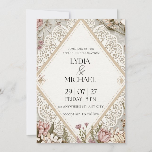 Invitación de Boda Floral Elegante | Nosotros Boho (Anverso)