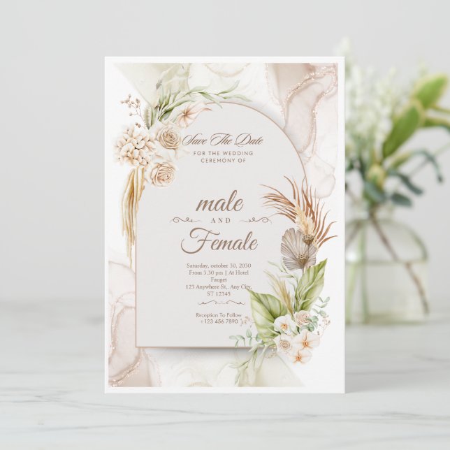 Invitación de boda floral elegante | Personalizabl (Anverso de pie)