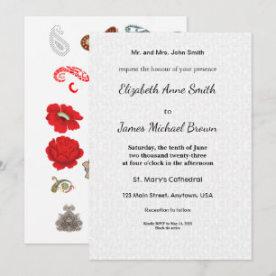 Invitación de Boda Floral Elegante Rosa Roja