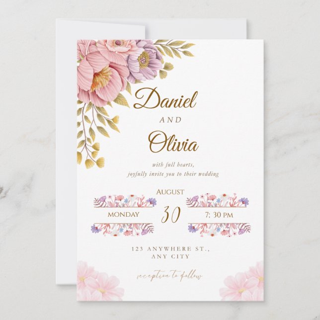 Invitación de boda floral elegante | Rosa romántic (Anverso)