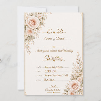 Invitación de boda floral elegante rosa rubor