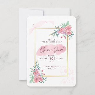Invitación de boda floral elegante rosa rubor