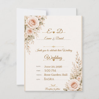Invitación de boda floral elegante rosa rubor
