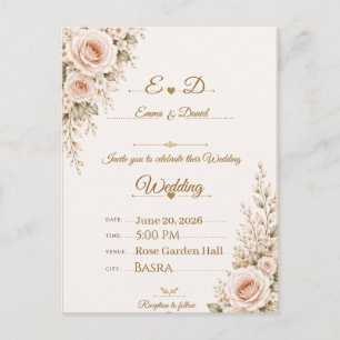 Invitación de boda floral elegante rosa rubor