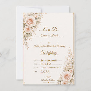 Invitación de boda floral elegante rosa rubor
