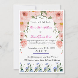 Invitación de boda floral elegante | Rosa suave 