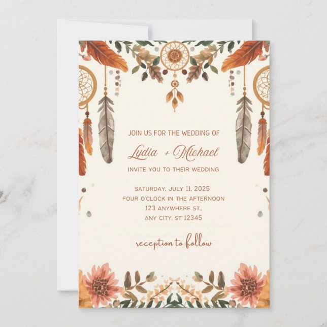Invitación de boda floral elegante | Rústico Boho  (Anverso)