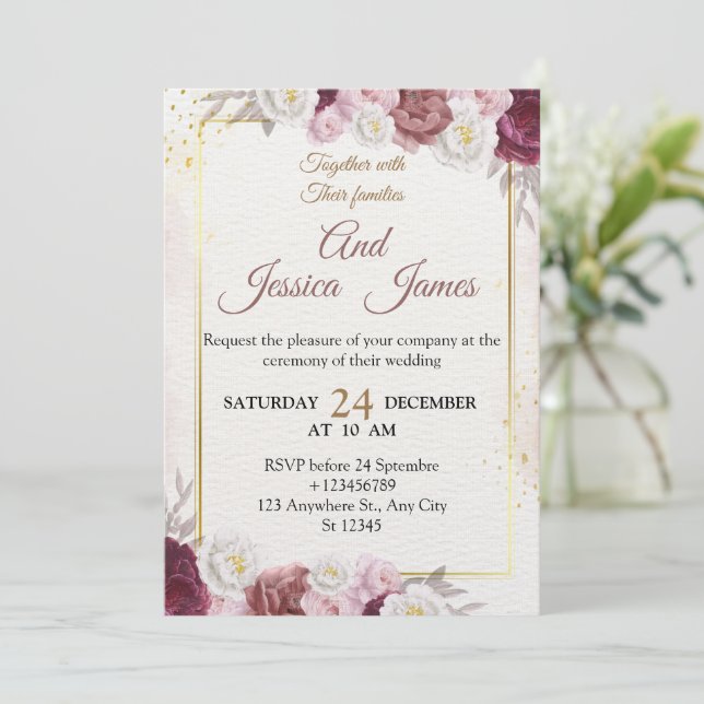 Invitación de boda floral elegante Tarjeta moderna (Anverso de pie)