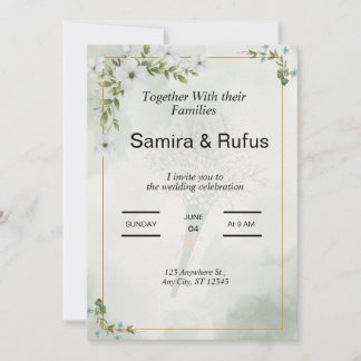 invitación de boda floral elegante verde y blanco