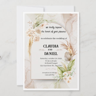 Invitación de Boda Floral en Acuarela Beige Elegan