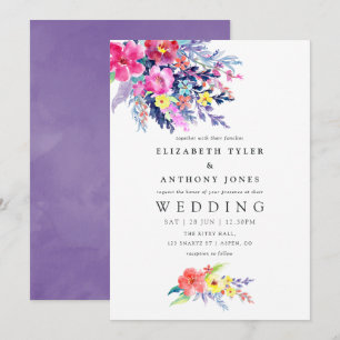 Invitación de boda floral en acuarela colorida