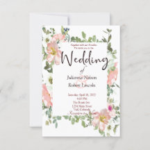 Invitación de boda floral en acuarela rosa bonita