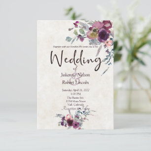 invitación de boda floral en acuarela rosa y borgo