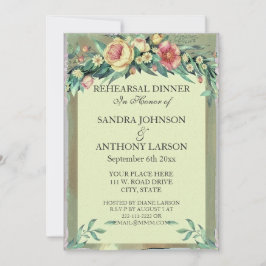 Invitación de boda floral en acuarela verde y rosa