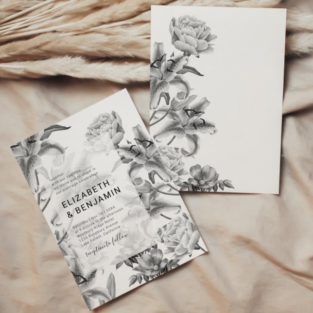 Invitación de Boda Floral en Blanco y Negro Atempo (Subido por el creador)