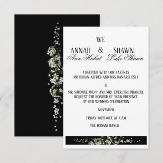 Invitación de boda floral en blanco y negro modern