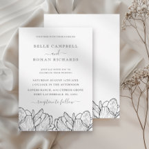 Invitación de boda floral en blanco y negro modern