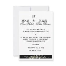 Invitación de boda floral en blanco y negro modern