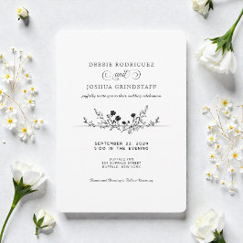 Invitación de boda floral en blanco y negro simpli
