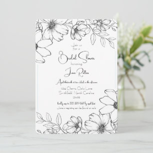 Invitación de boda floral en negro y blanco