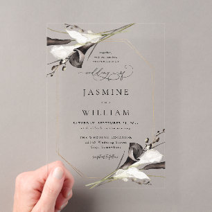 Invitación de Boda Floral en Negro y Blanco 2