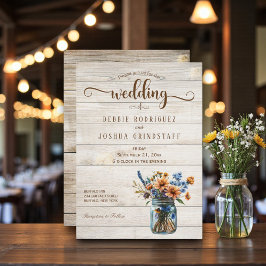 Invitación de boda floral en tarro de Mason rústic