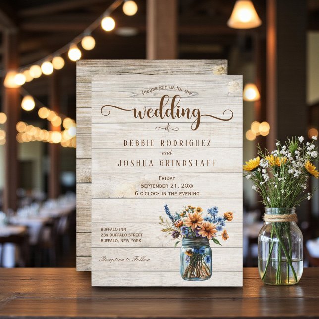 Invitación de boda floral en tarro de Mason rústic (Subido por el creador)