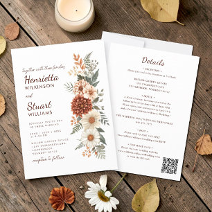 Invitación de boda floral en tonos terrosos todo e