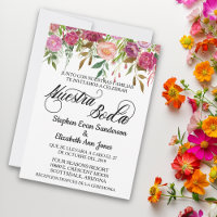 Invitación de Boda Floral Española Rosa Fuschia