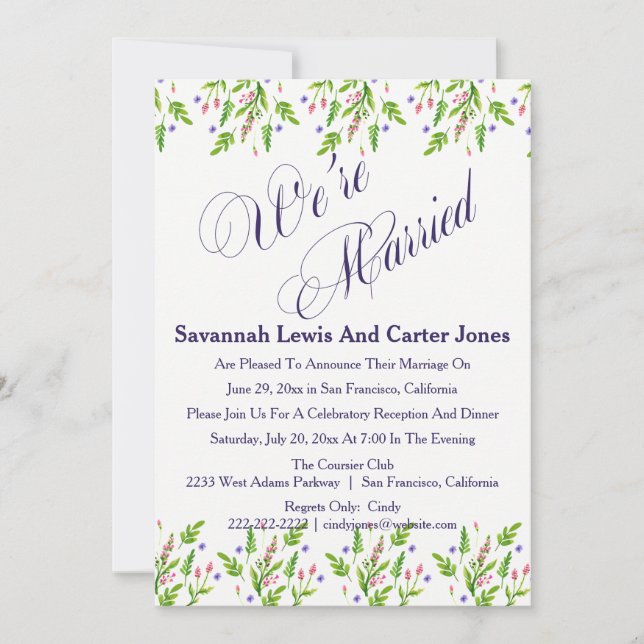 Invitación de Boda floral "Estamos casados" (Anverso)