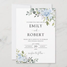 Invitación de Boda Floral Eucalipto Azul Polvorien