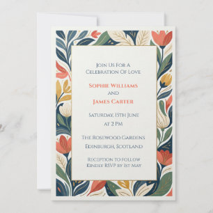 Invitación de boda floral folk audaz