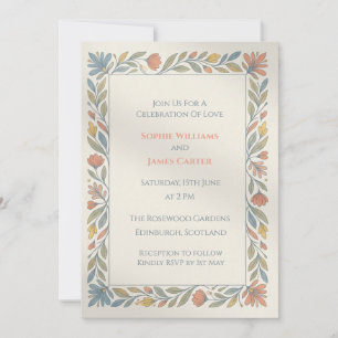 Invitación de boda floral folk pastel