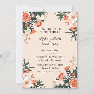 Invitación de boda floral folk verde coral
