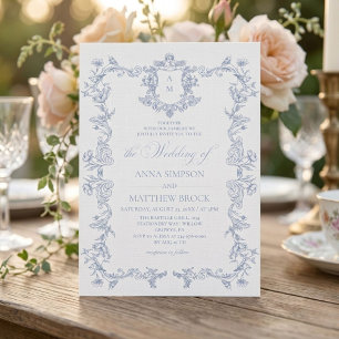Invitación de boda floral francesa azul polvorient