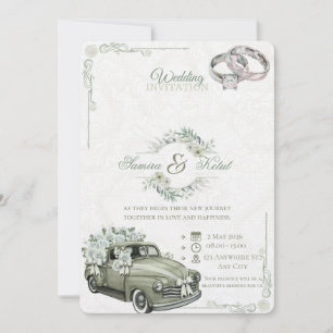 Invitación de boda floral francesa en verde salvia