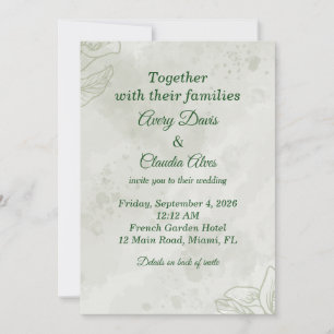 Invitación de boda floral francesa en verde salvia