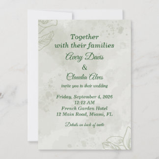 Invitación de boda floral francesa en verde salvia