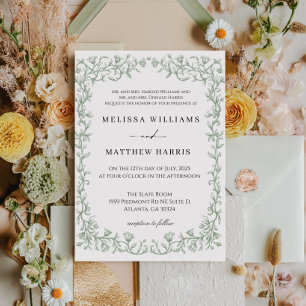 Invitación de boda floral francesa en verde salvia