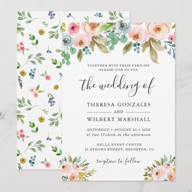 Invitación de boda floral fresca de jardín (Anverso / Reverso)