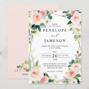 Invitación de Boda Floral Geométrica Botánica Rosa