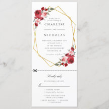 invitación de boda floral geométrica de oro con rs