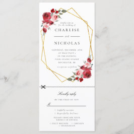 invitación de boda floral geométrica de oro con rs