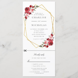 invitación de boda floral geométrica de oro con rs