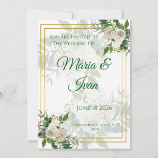 Invitación de boda floral geométrica dorada elegan
