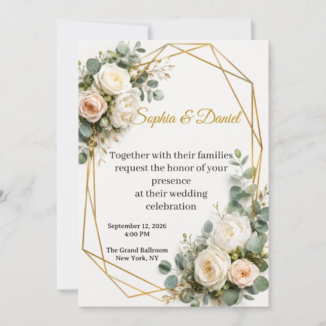 Invitación de boda floral geométrica elegante (Anverso)
