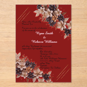 Invitación de Boda Floral Geométrica Roja